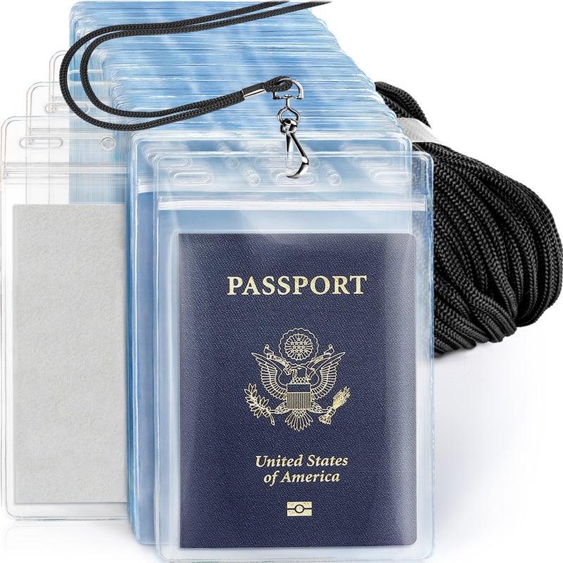 Mifflin-USA - 4x6 Inch Plastic Card Holder and Lanyard Set - Black Lanyards, Clear XXL Pouch, 50 Pack - Name Badge Card Holder with Lanyards - Extra Large ID and Passport Holder - Image 1